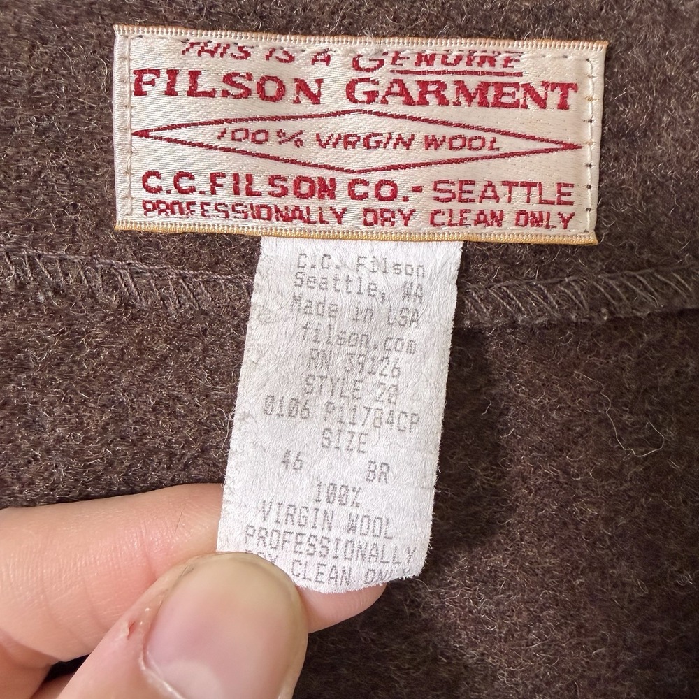 Filson Mackinaw 100% Virgin Wool Vest Mens Size 46 Brown Hunting USA Heritage - Picture 2 of 5